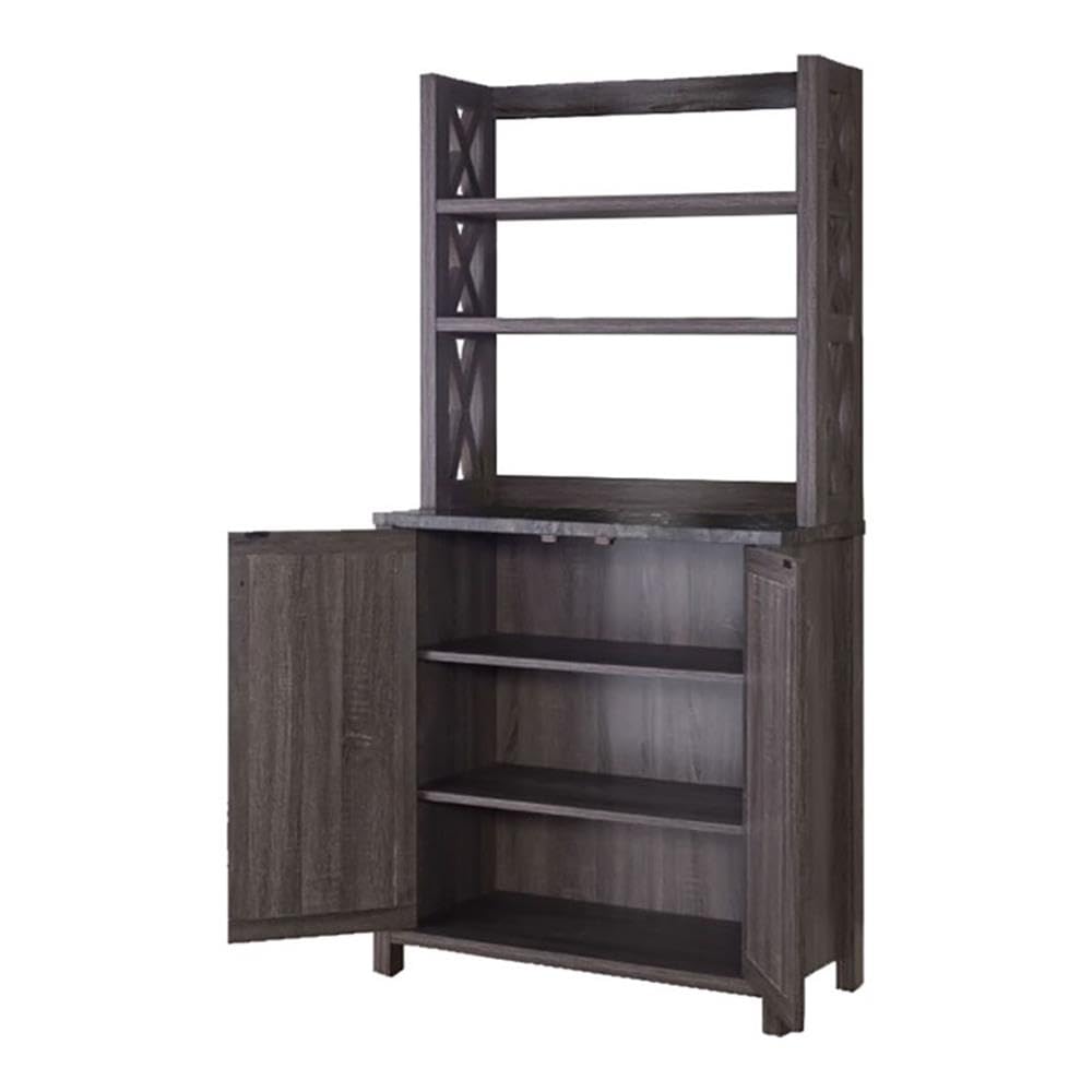Furniture of America Schuetz Gray Wood Multi-Storage Baker Rack - Kitchen Organizer, Pantry Shelf & Home Decor Storage Solution for Small Spaces