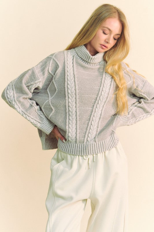 Davi & Dani Women's Cable Knit Turtleneck Sweater - Oversized Drop Shoulder Pullover for Fall & Winter | Cozy Casual Wear for Office, Dates & Holiday Outfits