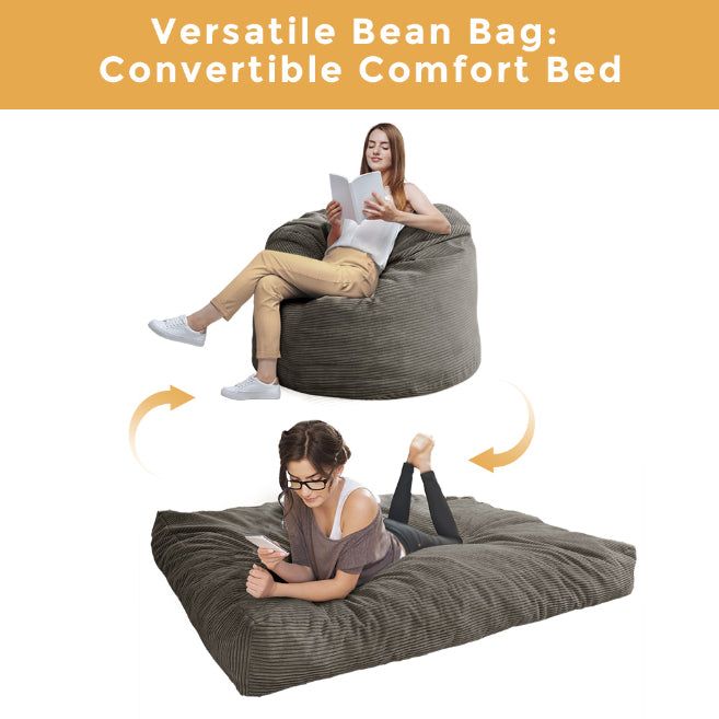 MAXYOYO Giant Bean Bag Bed - Corduroy Convertible Chair to Floor Mattress for Adults | Ultra Comfortable Lounge Chair & Sofa Bed for Living Room, Bedroom, Dorm & Game Room