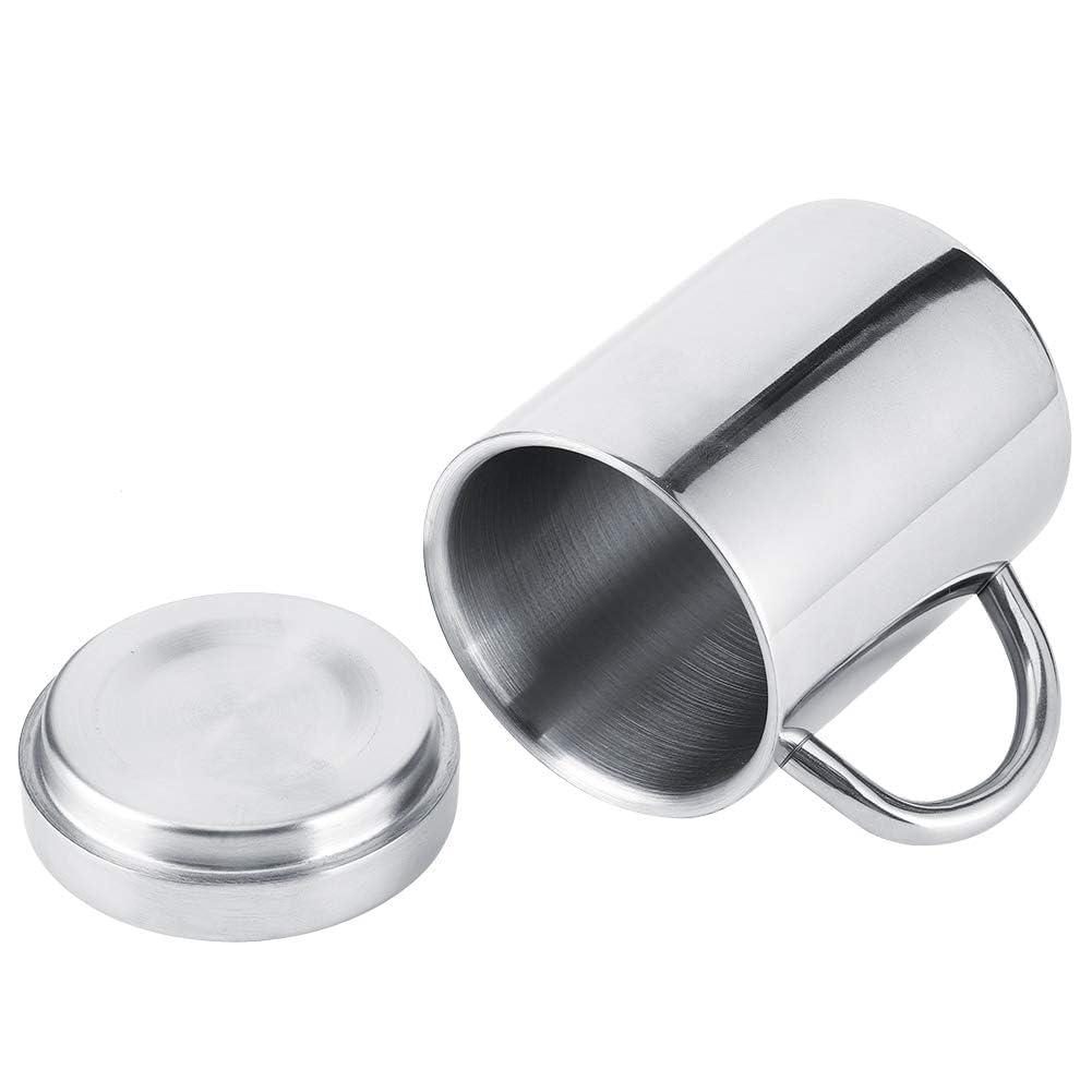 Premium 7.5oz/220ml Stainless Steel Coffee Mug with Lid & Handle - Unbreakable Double Wall Insulated Travel Cup for Camping, Hiking & Office - Shatterproof Tea & Coffee Mug for Hot & Cold Beverages - Ideal for Outdoor Adventures, Daily Commute & Home Use
