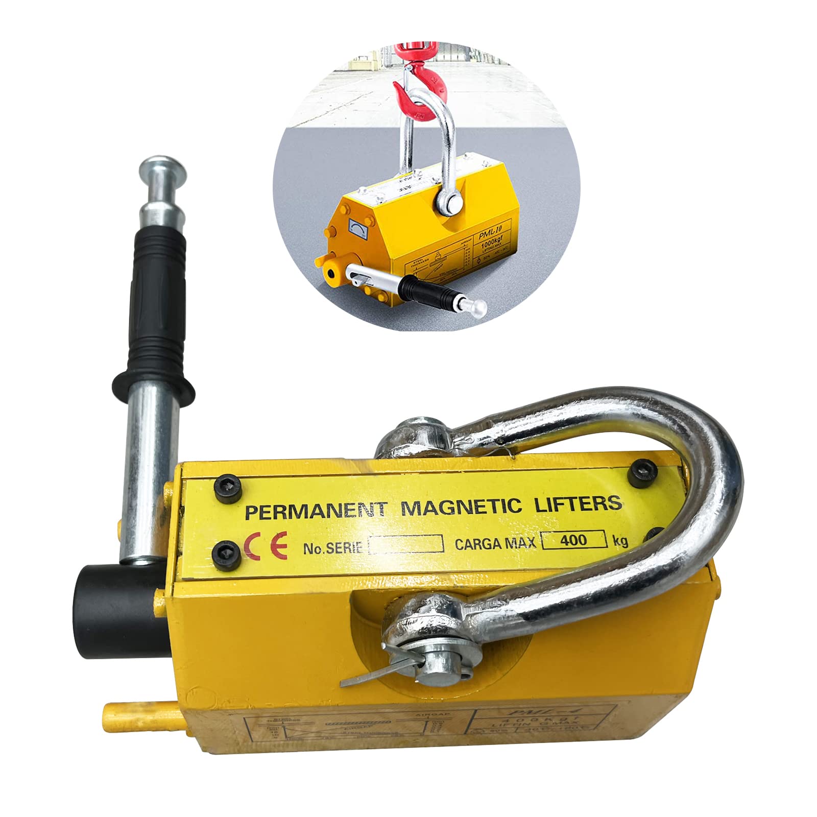 INTBUYING 880LB (400KG) Heavy Duty Steel Magnetic Lifter - Permanent Crane Hoist Lifting Magnet with Release for Shop, Block & Board Handling | Ideal for Construction, Metalworking & Industrial Material Lifting