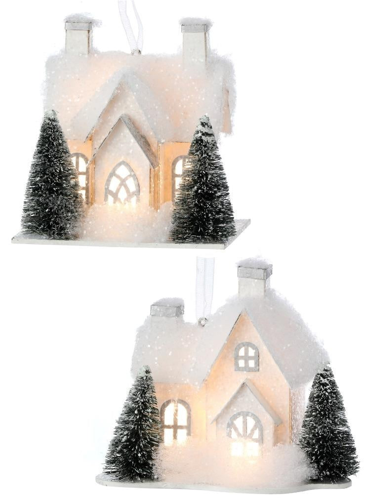 5 Pack Battery Operated LED Snowy White Christmas Village Houses - Winter Wonderland Decor for Holiday Tabletop, Mantel & Window Display