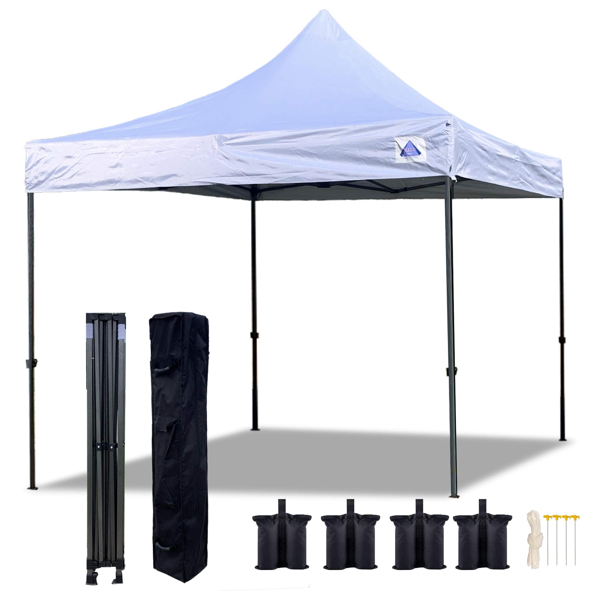 10'x10' ELTA Pop Up Party Tent - Commercial Instant Canopy Shelter for Weddings, Events & Outdoor Gatherings - Includes Ez+ Wheel Bag & 4 Weight Bags (White with Silver Underside) - Perfect for Backyard Parties, Farmers Markets & Camping