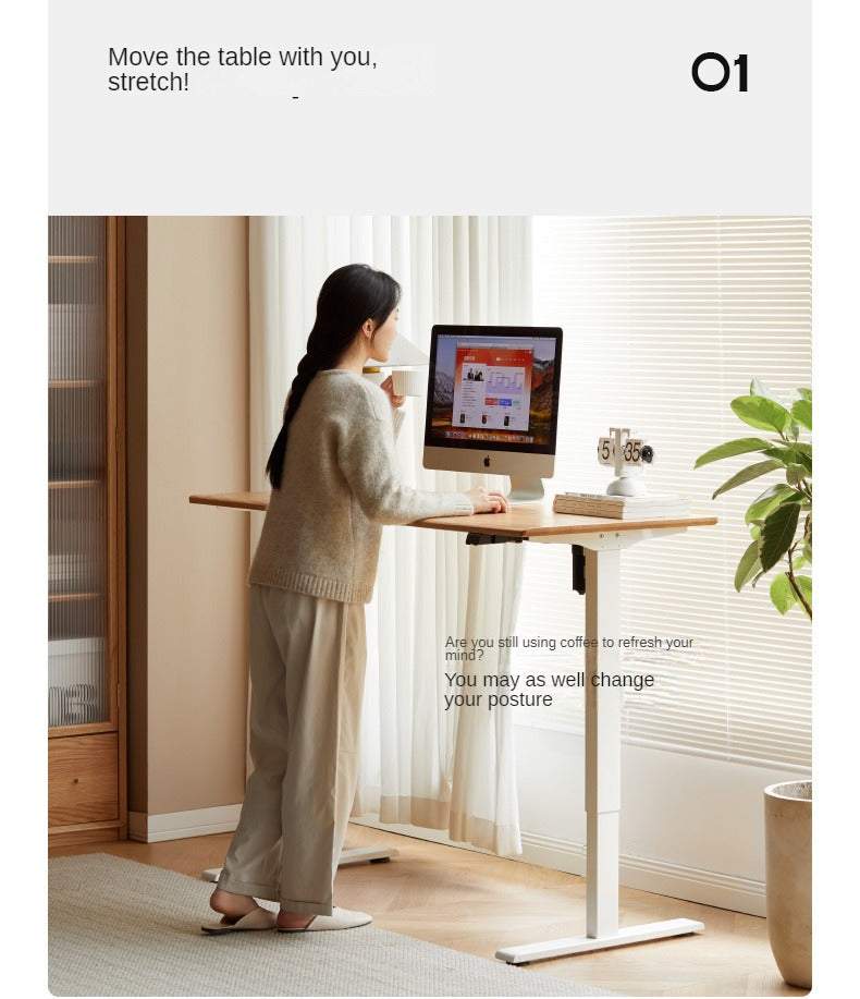 Premium Solid Oak & Black Walnut Electric Height Adjustable Standing Desk - Ergonomic Home Office Workstation for Remote Work & Study