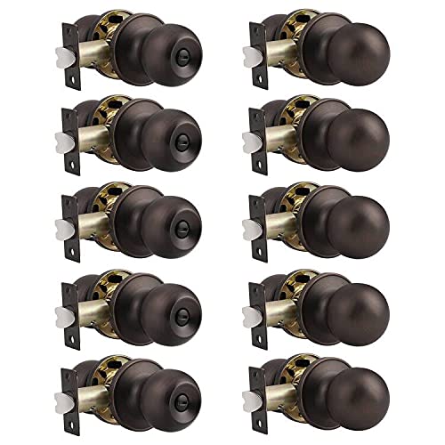 5 Pack Oil Rubbed Bronze Privacy & Passage Door Knob Set - Interior Bedroom Closet Door Handles for Home, Office & Hotel Rooms - Smooth Operation & Secure Locking Mechanism