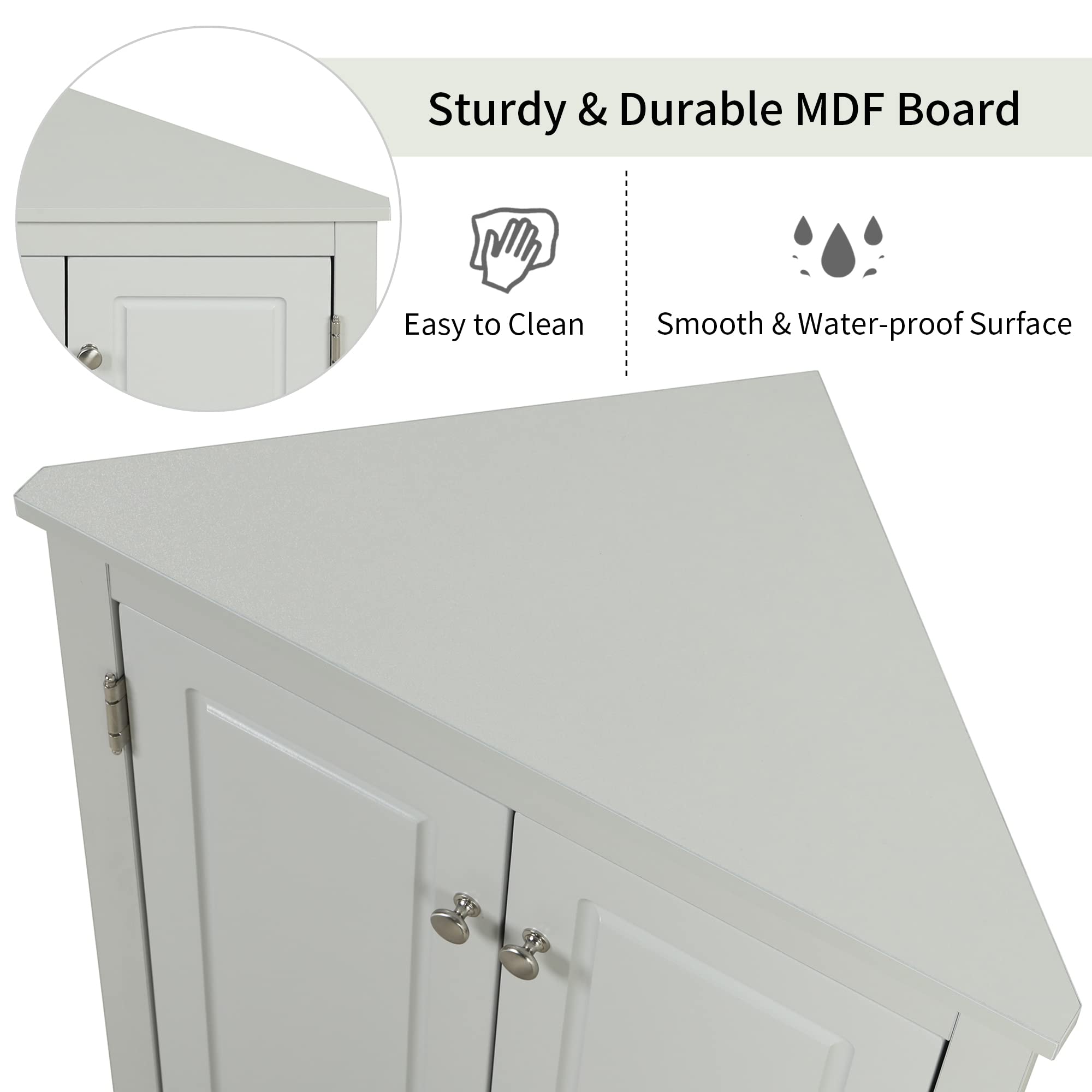 Merax Corner Storage Cabinet - Wood Bathroom Cabinet with 2 Doors & Open Shelves, Easy to Assemble Floor Cabinet for Bathroom, Bedroom, or Living Room Organization