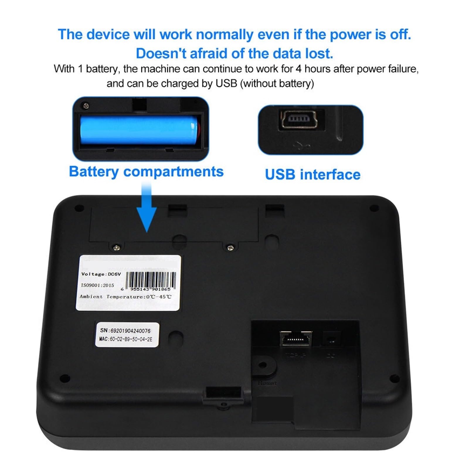 2.4 Inch Biometric Fingerprint & RFID Time Attendance System - Employee Check-in/Check-out Device with Software for Office, Factory & School Security Management