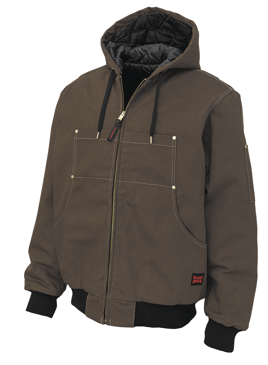 Tough Duck Classic Hooded Duck Bomber Jacket WJ30 - Waterproof & Windproof Men's Work Jacket for Outdoor, Construction & Winter Wear