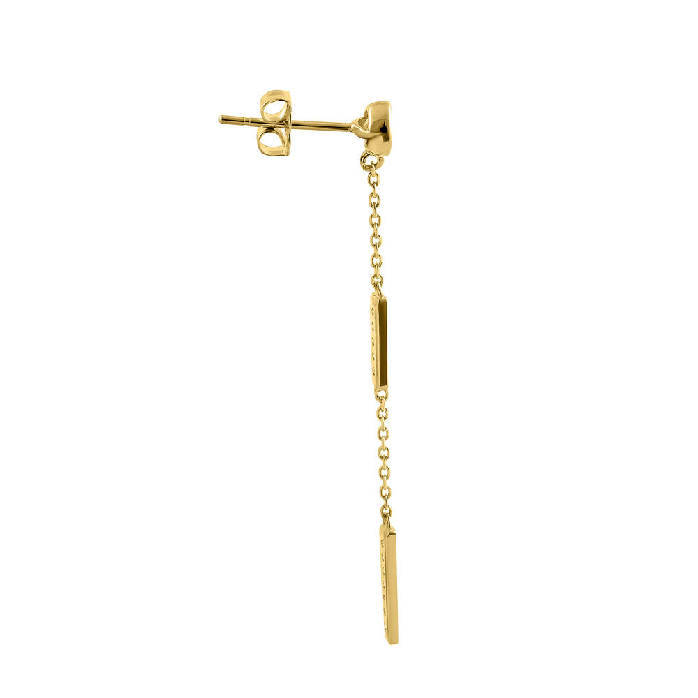 14K Yellow Gold Rectangular Bar CZ Dangle Earrings for Women - Cubic Zirconia Drop Earrings for Party, Wedding & Evening Wear