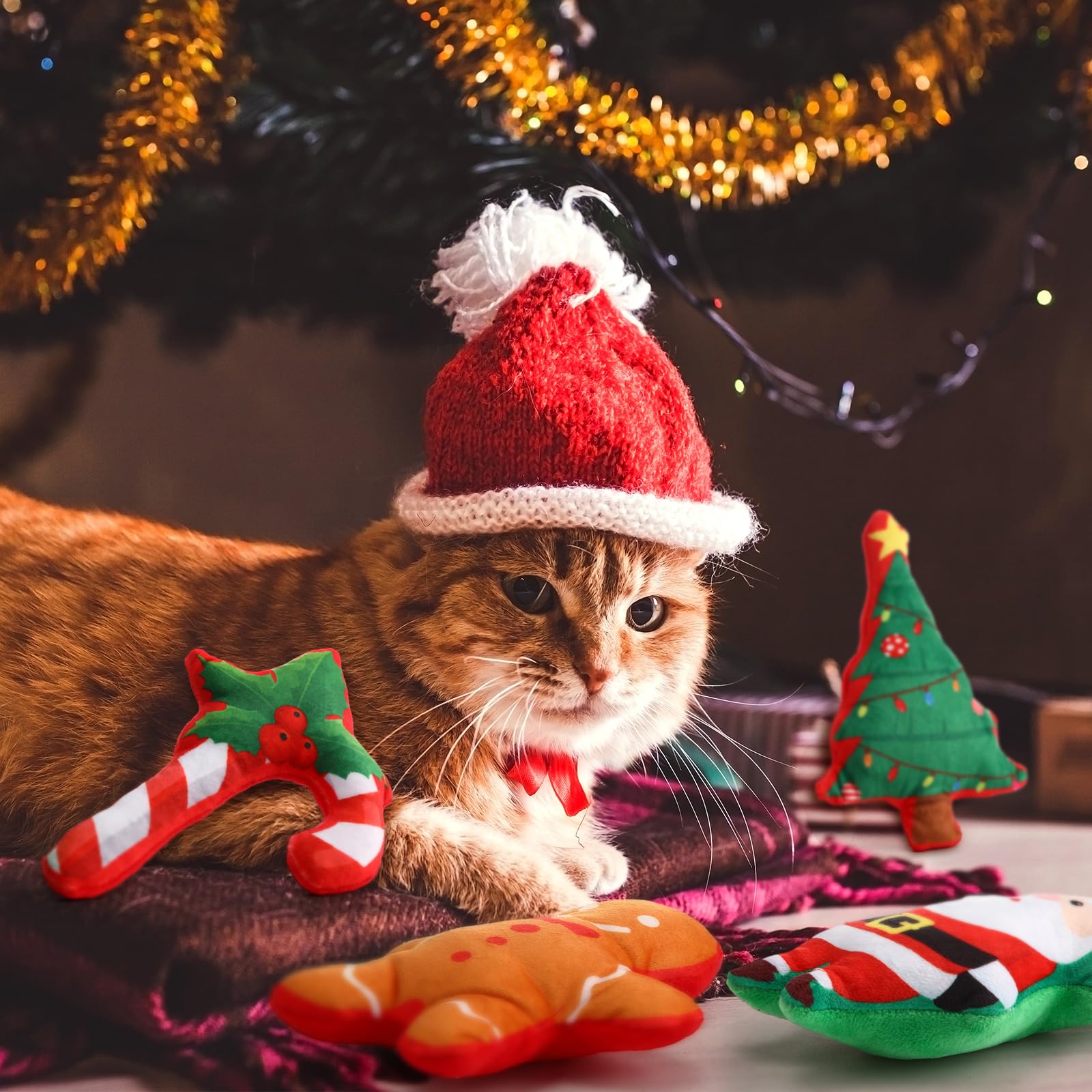 12 Pack Christmas Catnip Toys for Kittens - Xmas Stuffed Plush Cat Chew Toys with Catnip - Holiday Party Favors & Decor for Cats - Perfect for Teething, Playtime & Christmas Celebrations