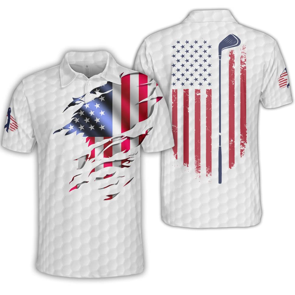 Polomore Men's American Flag Polo Shirt - Patriotic Short Sleeve Eagle Design Casual Shirt for Men | Perfect for 4th of July, Memorial Day & Patriotic Events