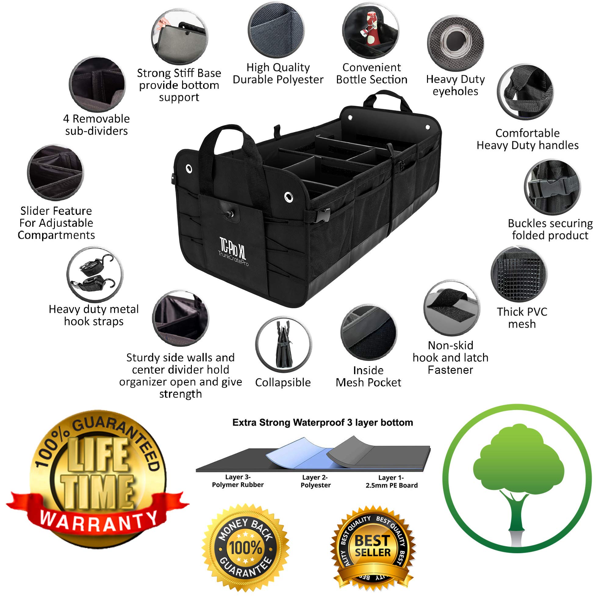 TRUNKCRATEPRO Car Organizer Bundle - 1 Regular Grey & 1 XL Black Trunk Organizer | 15% Discount | Perfect for Road Trips, Travel & Vehicle Storage