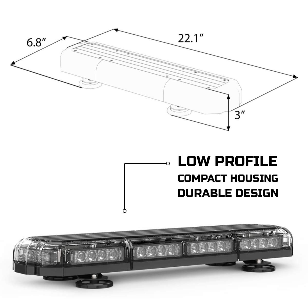 SpeedTech Lights Mini 21 120W LED Strobe Light Bar - Amber/White Alternating Emergency Warning Lights for Trucks, Cars, Plows & Emergency Vehicles with Magnetic Roof Mount - Ideal for Roadside Safety, Construction Zones & Vehicle Visibility