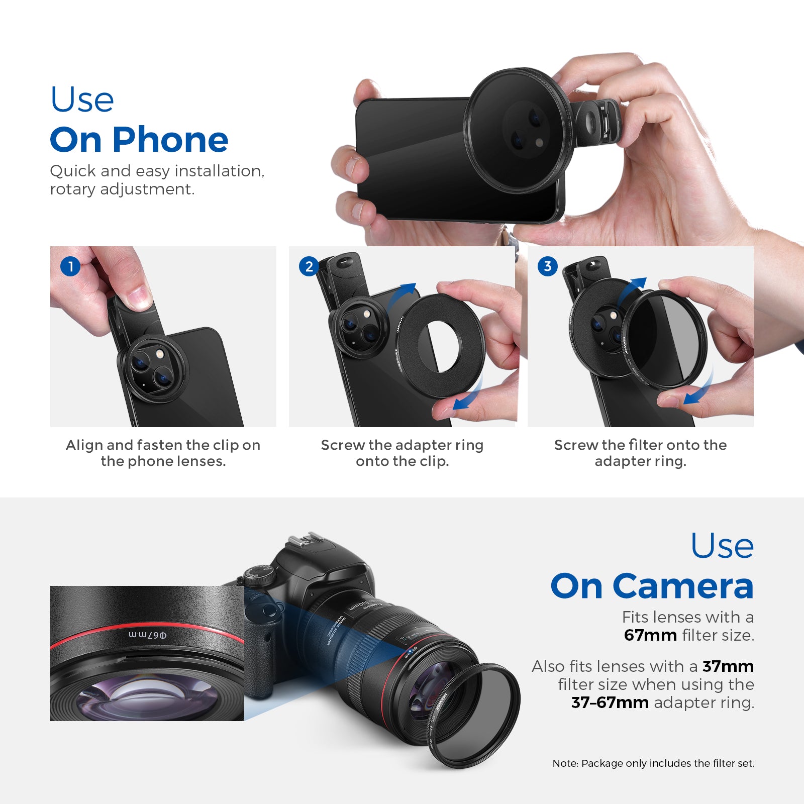 NEEWER Clip-On Camera Lens Filters Kit for iPhone, Android Smartphones & DSLR Cameras - Enhance Photos & Videos for Social Media, Vlogging, and Professional Photography