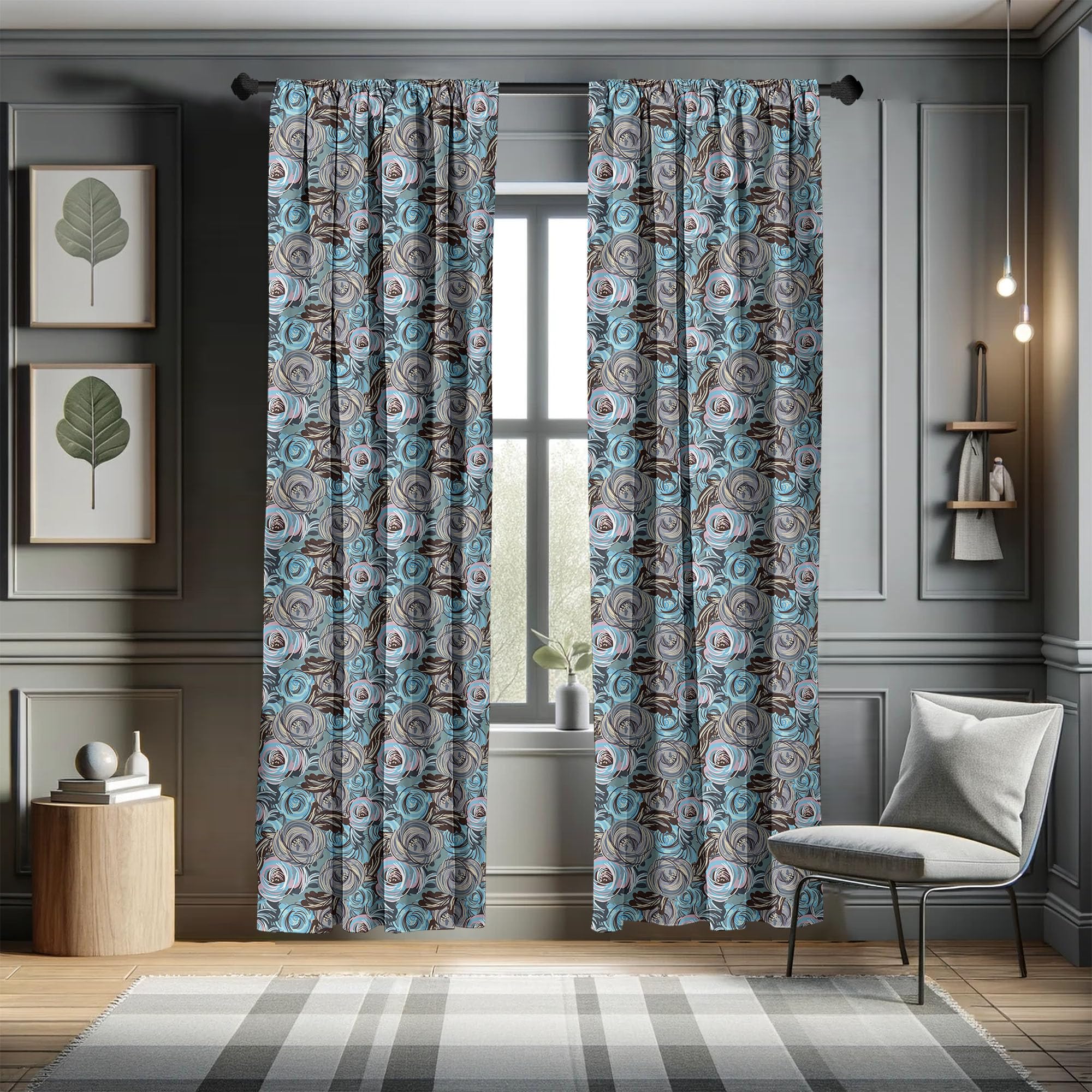 Ambesonne Floral Window Curtains - 2-Panel Set with Rod Pocket, 28