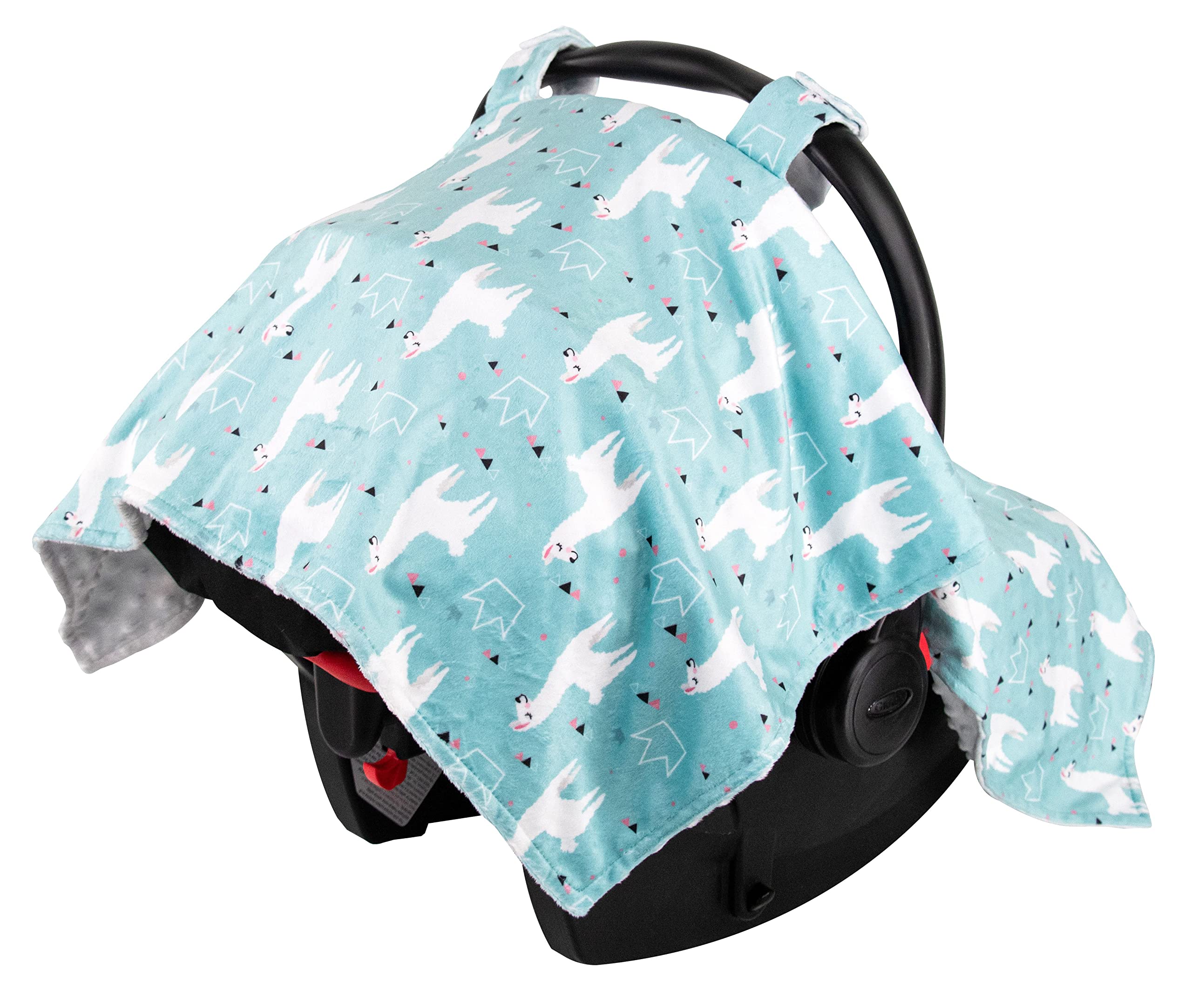 Premium Minky Baby Car Seat Cover - Soft Aqua Llama Design, 40