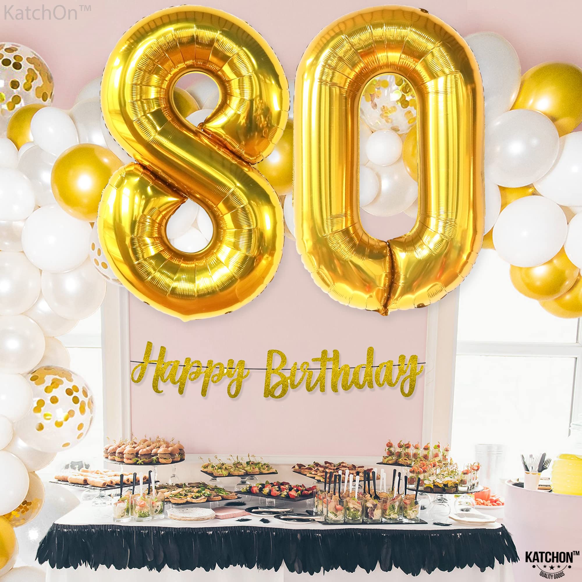 KatchOn 40 Inch Giant Gold 80th Birthday Balloons - Large 80 Number Balloon for Milestone Celebrations | Gold Party Decorations for Men & Women | Perfect for 80th Birthday Parties, Anniversaries & Retirement Celebrations