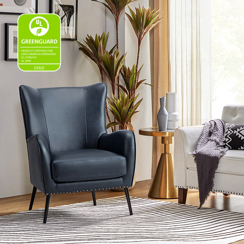 Stylish Shepherd Wingback Vegan Leather Armchair - Modern PU Leather Accent Chair for Living Room, Bedroom & Office - Comfortable Mid-Century Design with Optional Types