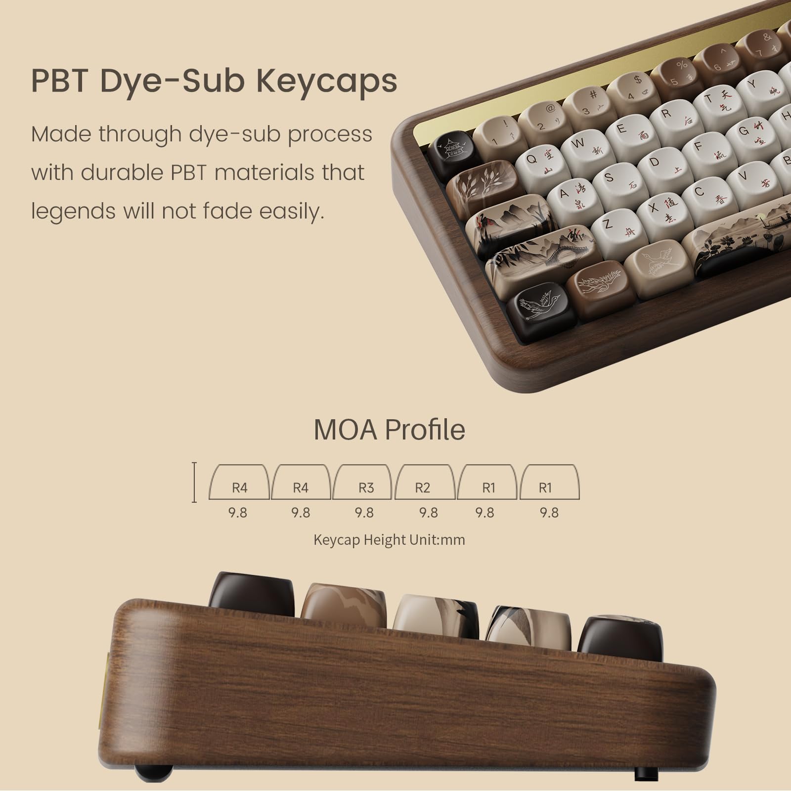 Akko MU01 Mountain Seclusion 65% Wireless Mechanical Keyboard - Walnut Wooden Case, 68-Key RGB Backlit, Hot-Swappable, Bluetooth/2.4G/Wired, PBT Dye-Sub Keycaps for Mac & Windows - Perfect for Gaming, Office Work & Typing Enthusiasts