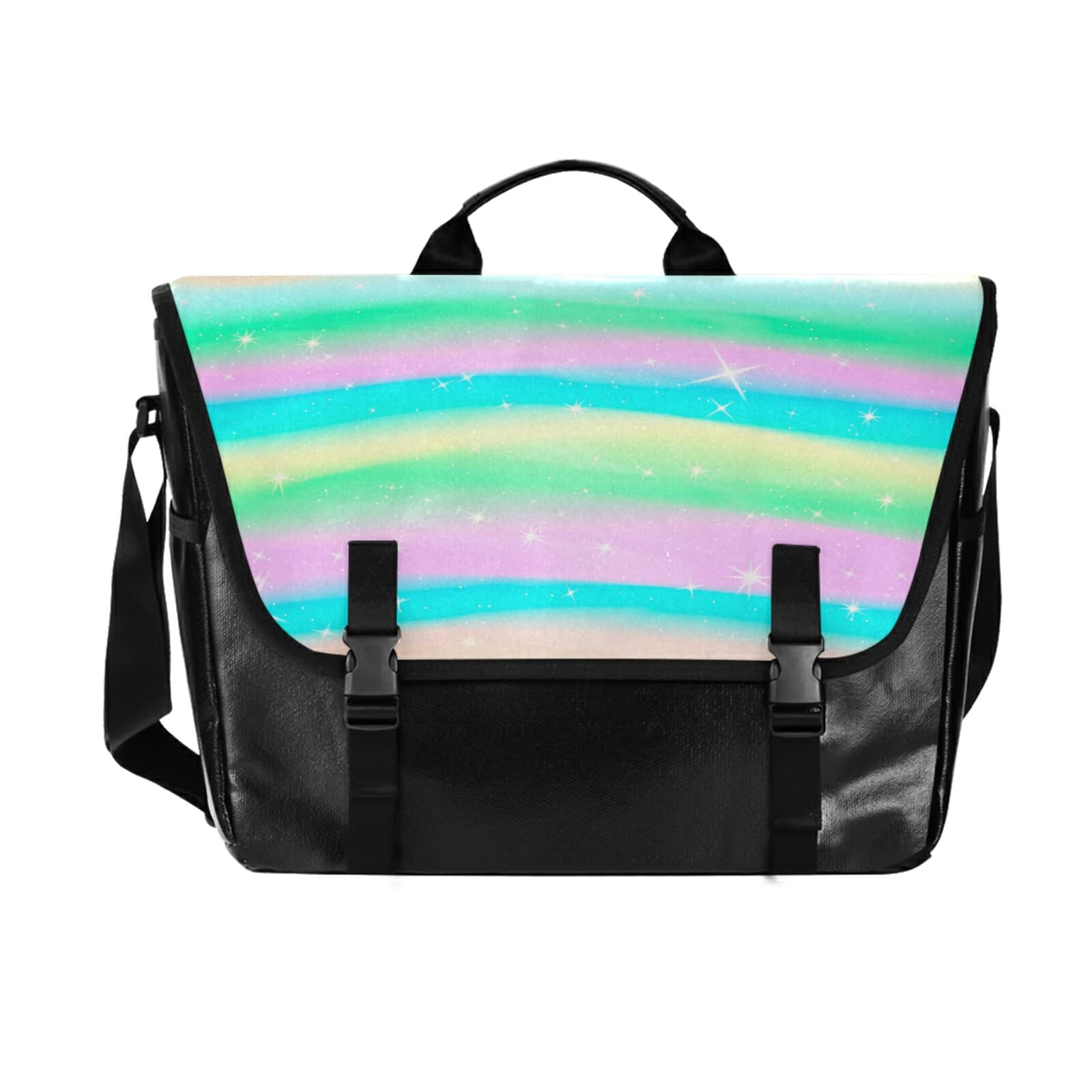 OTVEE Women's 15.6 Inch Rainbow Pastel Messenger Bag - Lightweight Canvas Satchel Shoulder Bag for School, Office & Travel - Perfect Laptop Bag for College Students & Working Professionals