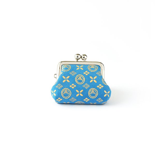 Japanese Deerskin Leather Coin Purse with Urushi Lacquer Clasp - Mt. Fuji Light Blue Pattern - Handmade in Japan - Elegant Change Purse & Gamaguchi Wallet for Daily Use, Travel, and Gift Giving