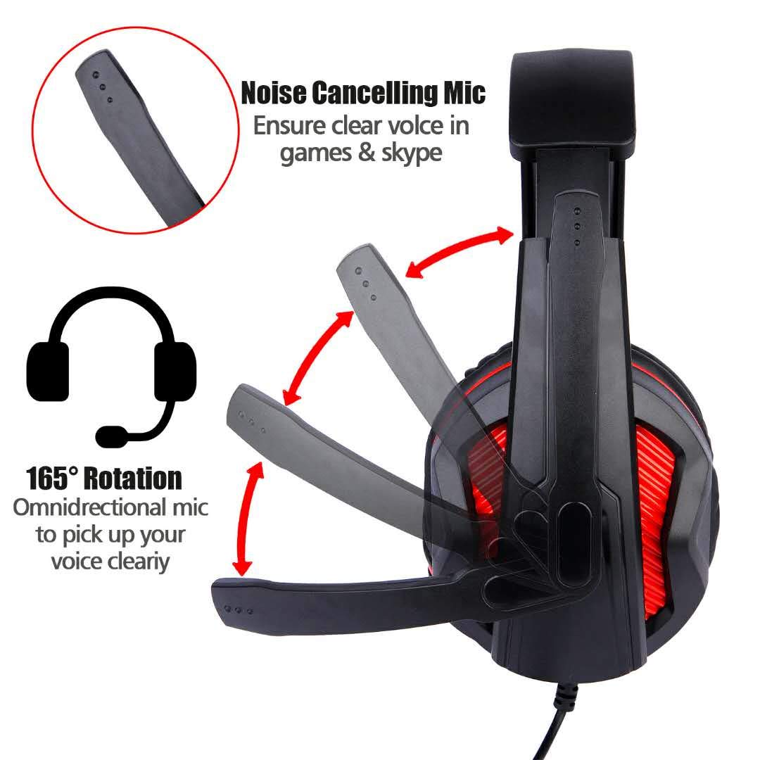 3.5mm Wired Gaming Headset with Microphone - Stereo Bass Noise Cancelling Headphones with Volume Control for PS4, Xbox One, PC, Laptop, Tablet & Mobile Phones (Black) - Perfect for Online Gaming, Video Calls & Music Streaming
