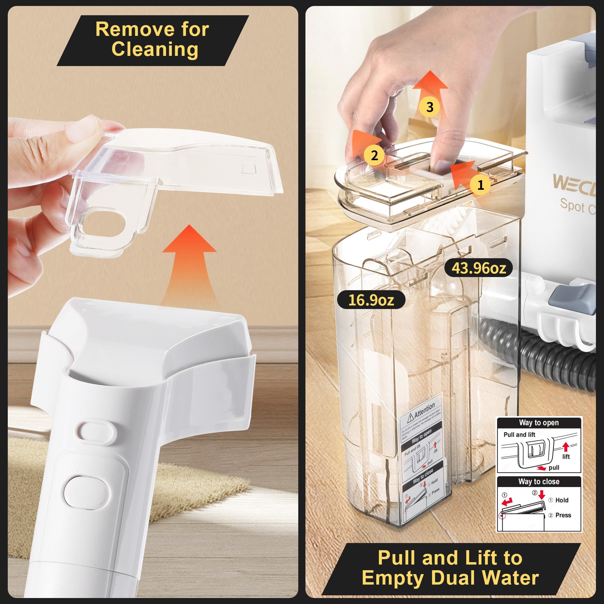 WECLEAN C1 Portable Carpet and Upholstery Cleaner - Powerful Deep Cleaning Extractor for Sofa, Mattress & Auto Interior - Perfect for Home, Office and Vehicle Maintenance