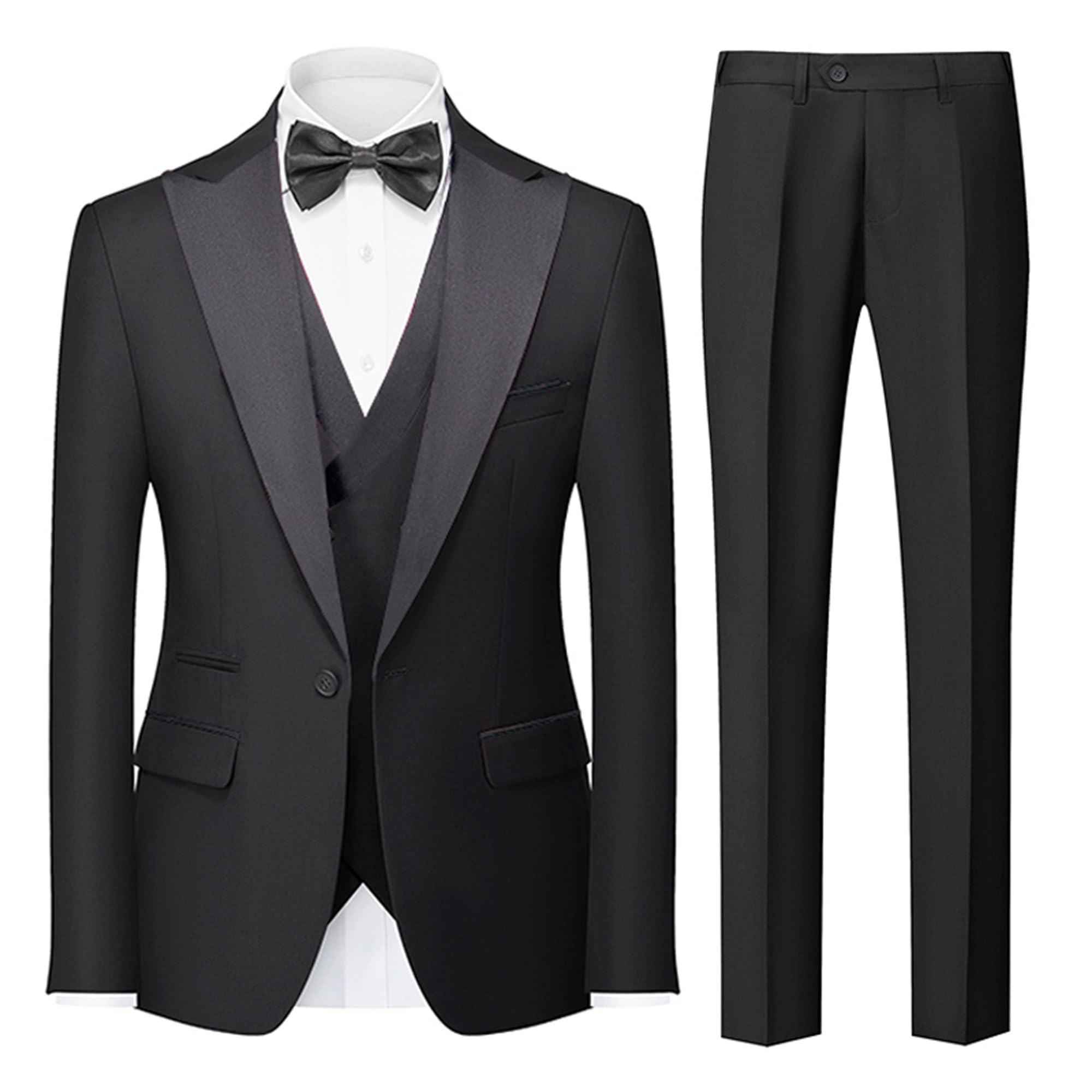 UNINUKOO Men's 3 Piece Suit - Classic Formal Tuxedo for Wedding, Prom & Dinner | Peak Lapel Regular Fit Business Attire | Perfect for Grooms, Business Meetings & Special Occasions