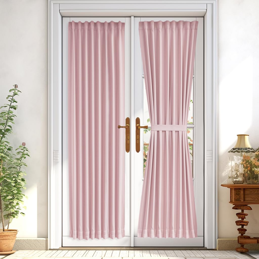 Vatge Pink French Door Curtains - No Drill Privacy Window Curtains for Front Door & Sidelights, 1 Panel (25