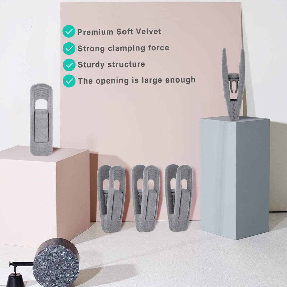 40 PCS Gray Non-Slip Velvet Hanger Clips - Skirt & Pants Hangers for Slim Velvet Hangers, Perfect for Closet Organization & Space Saving