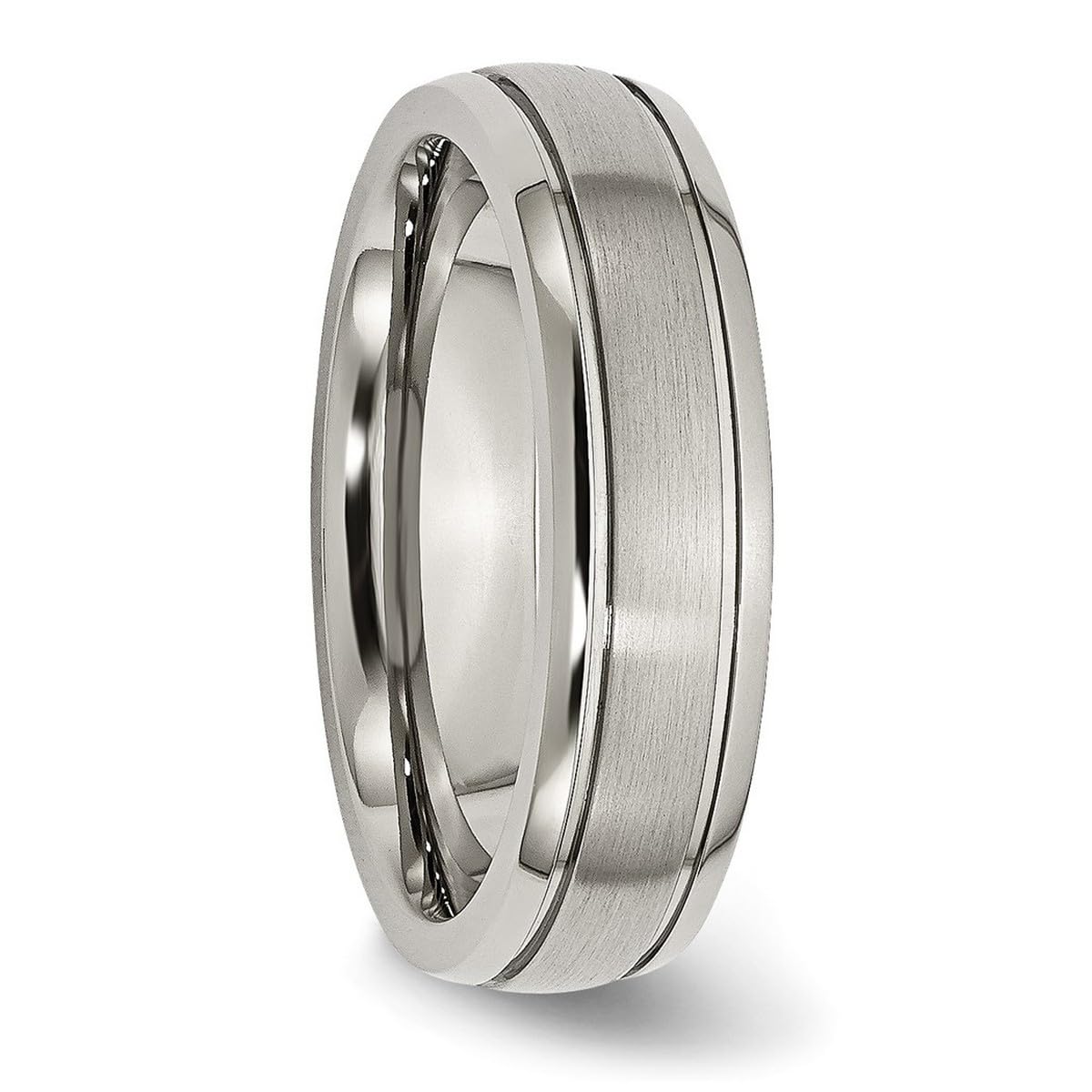 Titanium Brushed & Polished Grooved Edge 6mm Unisex Wedding Band Ring for Women & Men - Durable Comfort Fit Jewelry for Everyday Wear, Anniversary Gift & Special Occasions