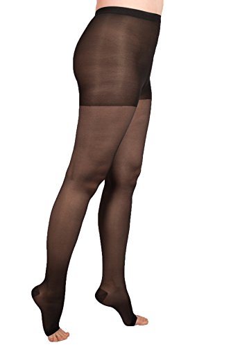 EvoNation Women's 15-20 mmHg Graduated Compression Open Toe Pantyhose - Moderate Pressure Sheer Stockings for Varicose Veins & Swelling Relief - Perfect for Travel, Work & Pregnancy Support