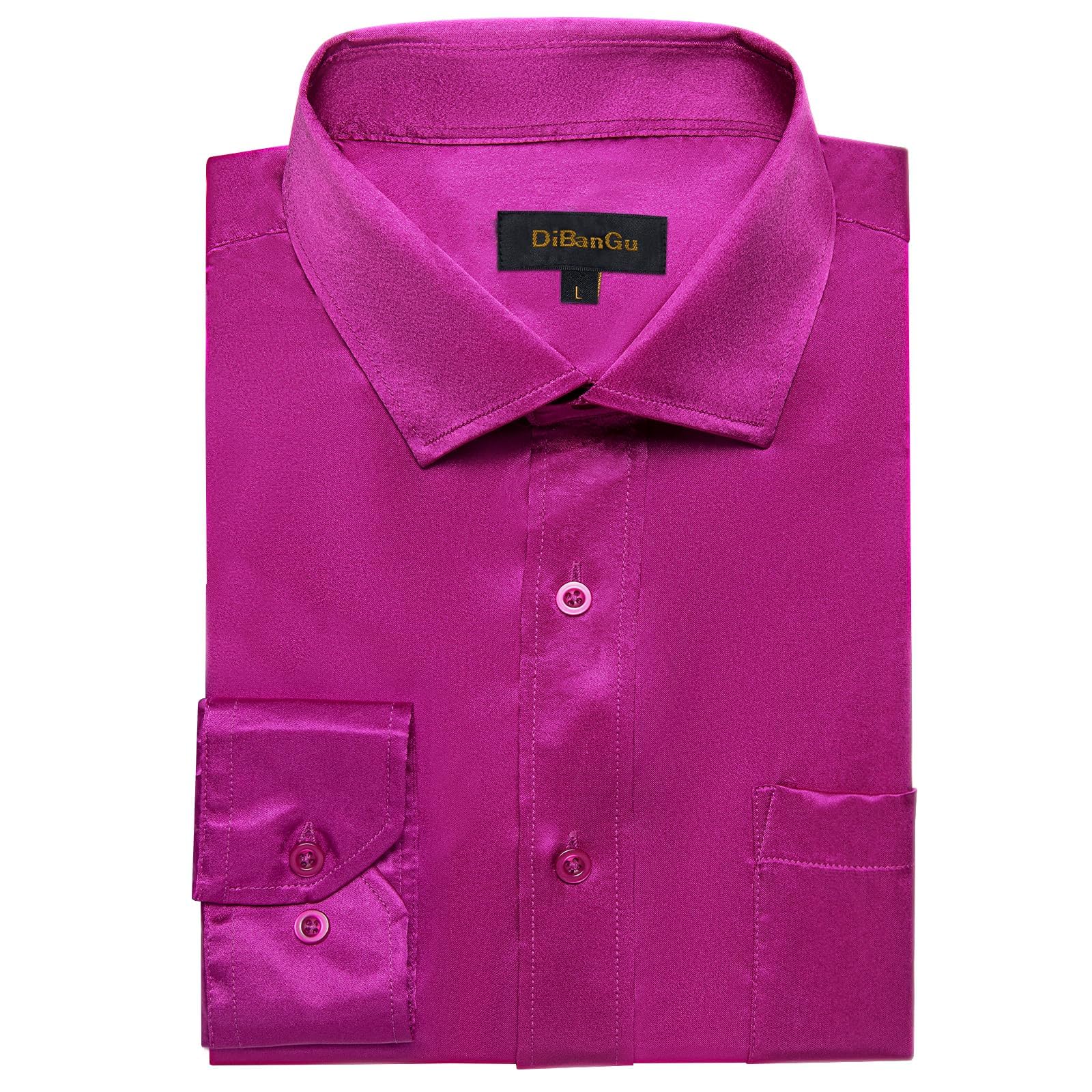 Premium Men's Long Sleeve Satin Dress Shirt - Shiny Button Down Formal Shirt with Pocket, Regular Fit for Wedding, Party & Business Occasions | Elegant Office Wear & Special Event Attire