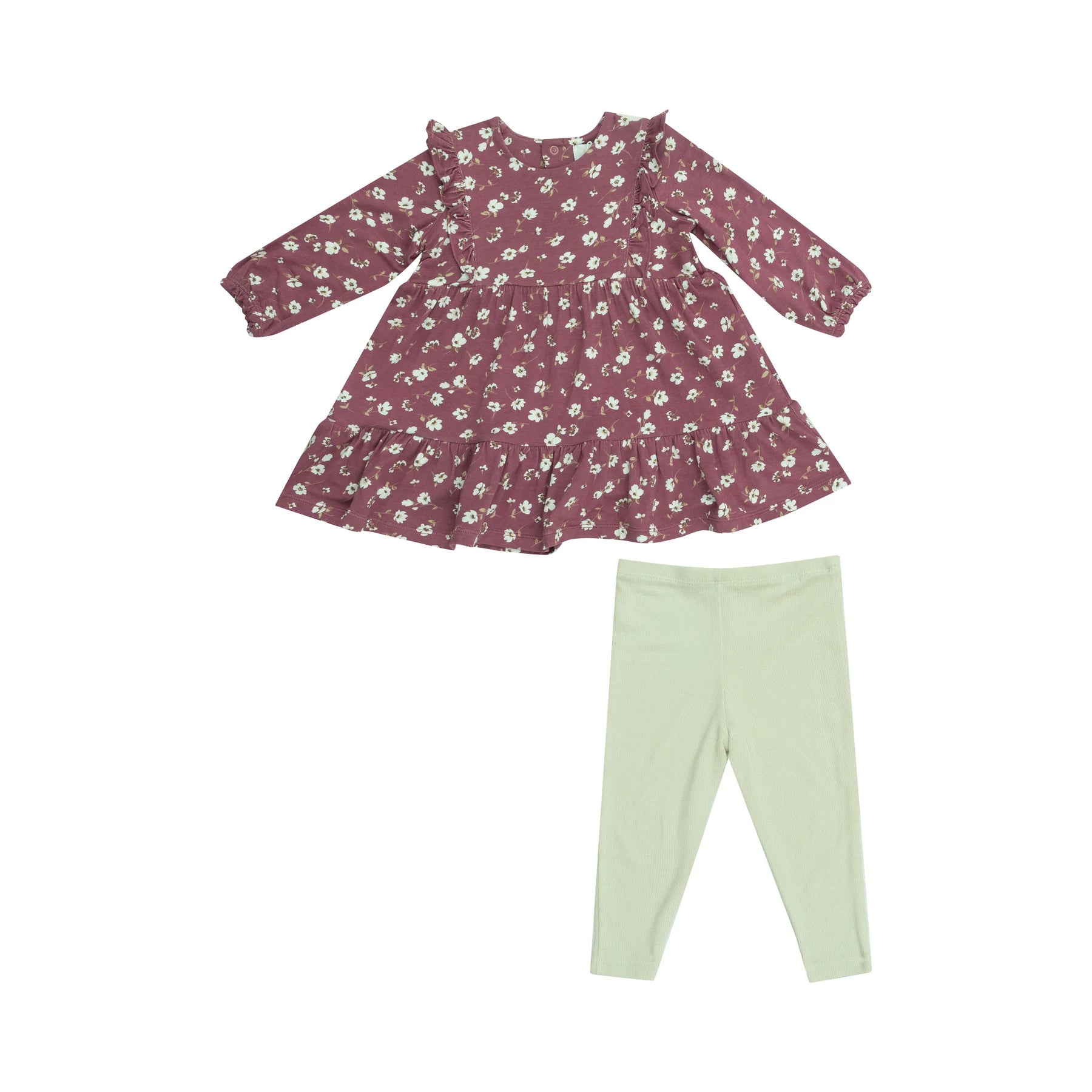 Ruffle Tiered Dress and Legging Set - Plum Floral Print | Women's Casual Outfit for Spring & Summer | Perfect for Parties, Dates, and Everyday Wear
