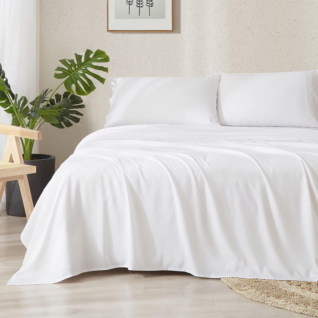 HYPREST Bamboo Cooling Sheets - 18 Inch Deep Pocket King Size, Fits Thick Mattress & Air Mattress, 4-Piece Set, White Bamboo Viscose Blend - Ultra Soft, Breathable, Moisture-Wicking & Cooling Bed Sheets for Hot Sleepers & All-Season Comfort