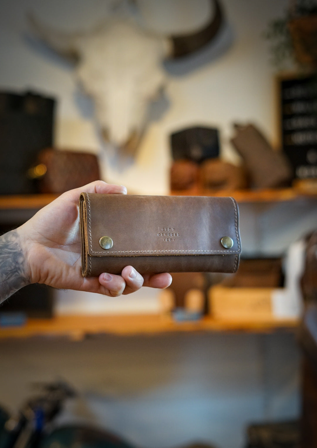 Premium Genuine Leather Trifold Long Wallet for Men - Brown Oak - RFID Blocking - Slim & Stylish - Perfect for Everyday Use, Travel, and Business