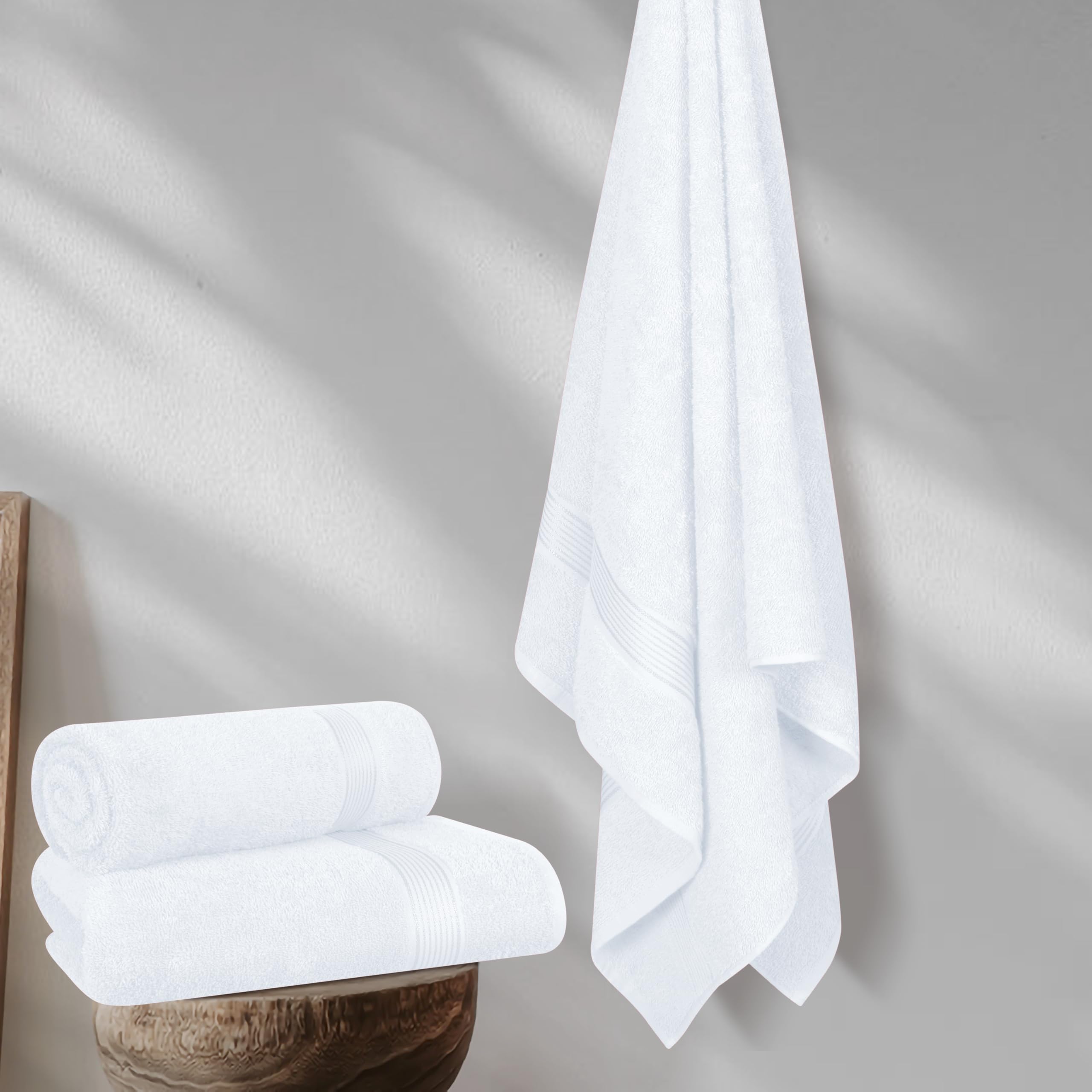 Belizzi Home 2-Pack Oversized Cotton Bath Towels 28x55 Inches - Ultra Absorbent, Quick Dry & Lightweight - Perfect for Gym, Travel, Camping, Pool & Spa - White