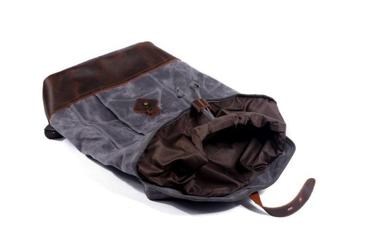 Durable Leather & Canvas Rucksack Backpack - Waterproof Travel Hiking Daypack for Men & Women - Perfect for Outdoor Adventures, Commuting & School
