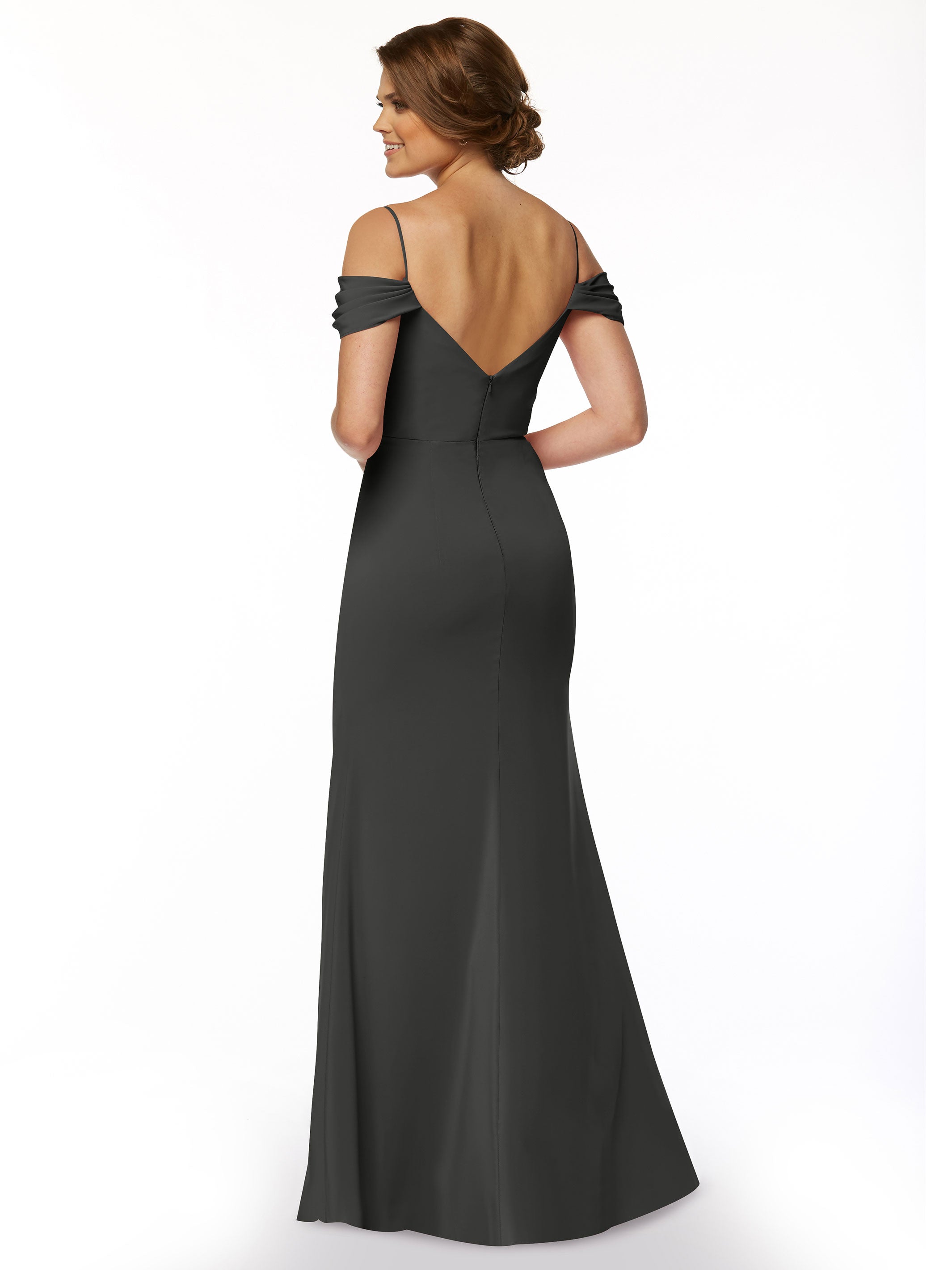 Elegant 83029 Stretch Chiffon Off-Shoulder Bridesmaid Dress with Thigh High Slit - Perfect for Weddings, Parties & Formal Events