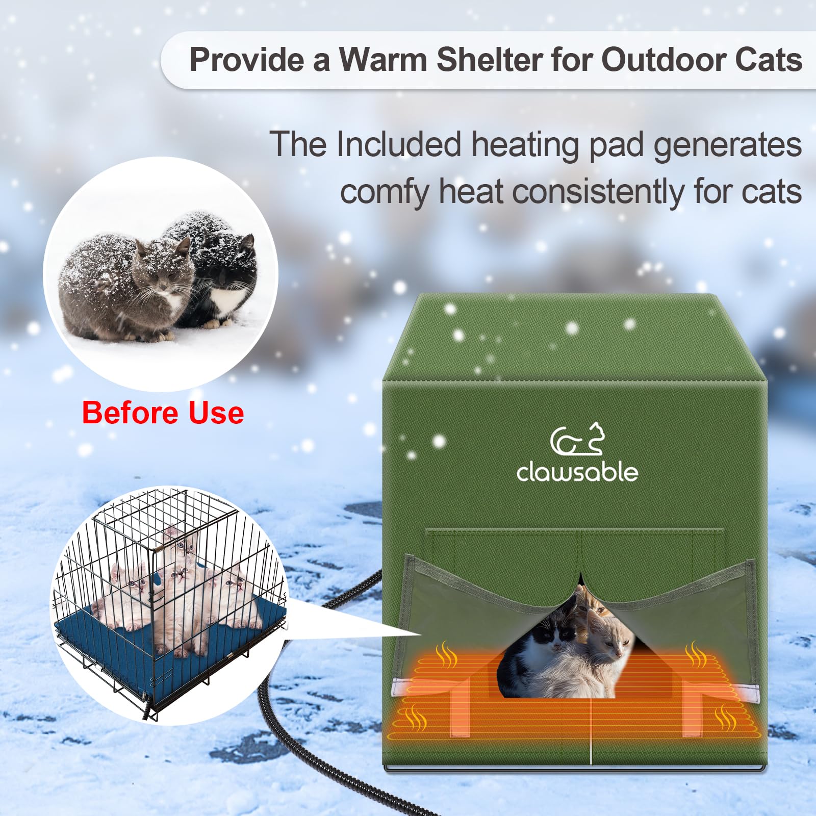 Large Heated Cat House for Outdoor Winter Use - Insulated Waterproof Shelter with Heating Pad - Elevated Weatherproof Design for Feral & Barn Cats - Perfect for Cold Weather Protection & Outdoor Pet Safety