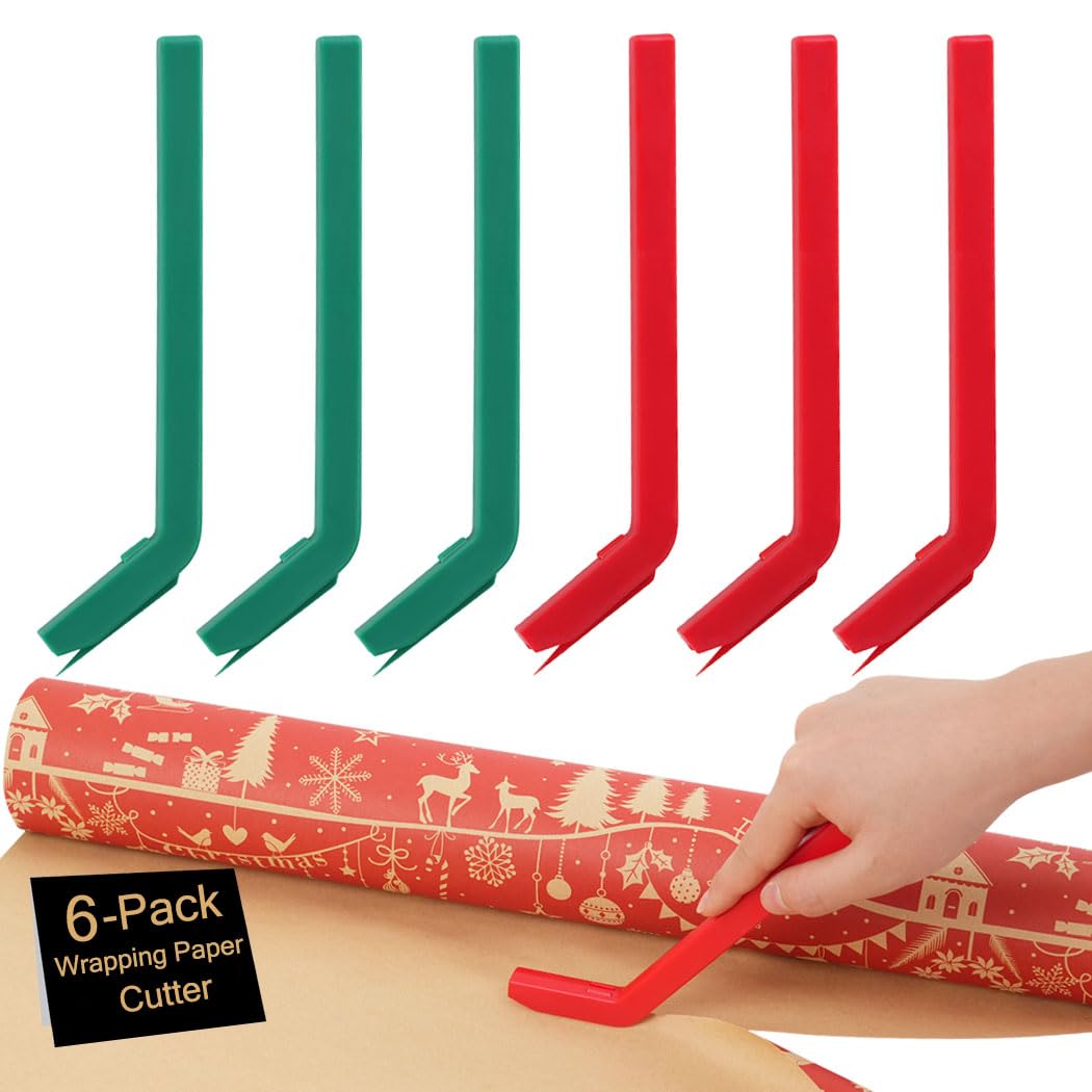 6Pcs Handheld Wrapping Paper Cutter Set - Precision Gift Wrap Cutting Tool with Blades for Christmas, Crafts & DIY Projects | Perfect for Holiday Gifts, Scrapbooking & Paper Crafts (Green & Red)