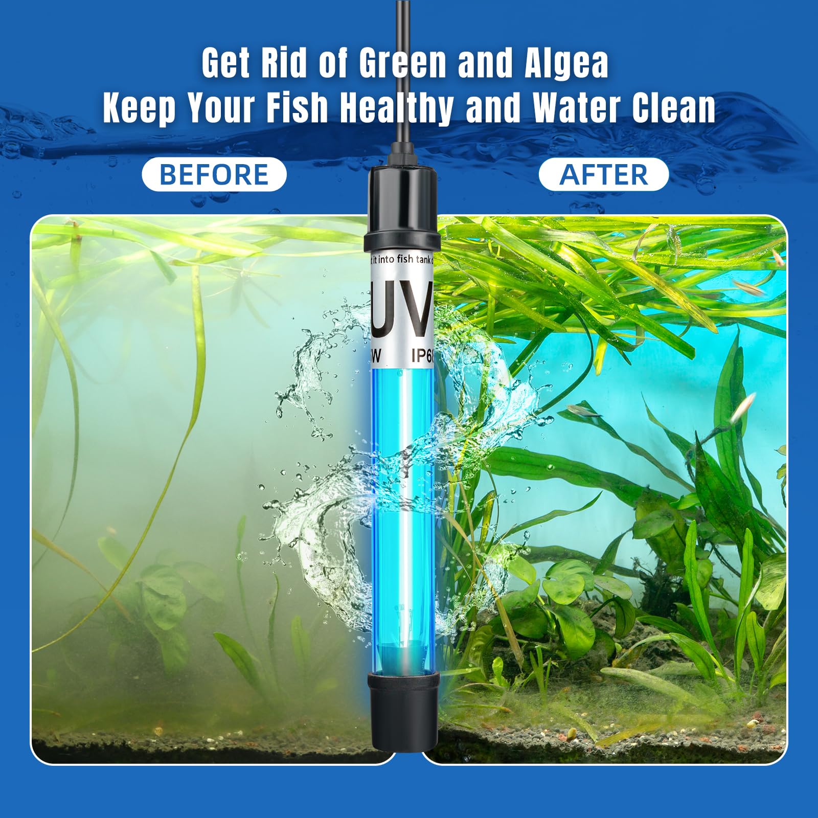 2-Pack 11W UV Light for 55-150 Gallon Aquarium - Algae Cleaner for Fish Tanks