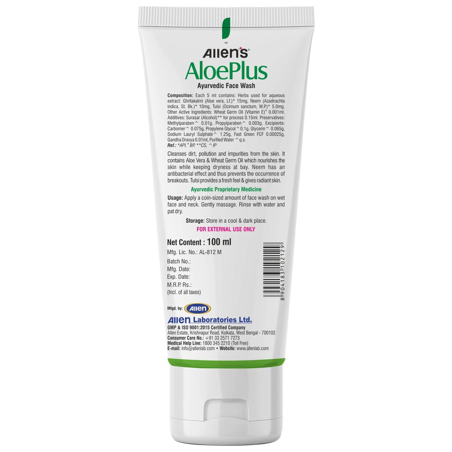 AloePlus Ayurvedic Face Wash (100ml X 2) - Gentle Cleansing for Acne-Prone Skin | Removes Dirt, Pollution & Impurities | Natural Ayurvedic Formula for Clear Skin | Perfect for Daily Skincare Routine & Travel