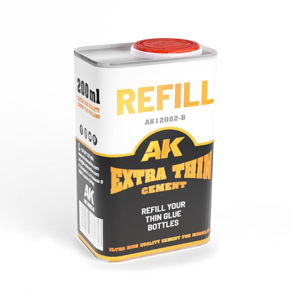 AK Interactive AK12002 B Extra Thin Plastic Model Cement Glue Refill 200ml - Perfect for Scale Model Kits, Miniatures, and DIY Crafts