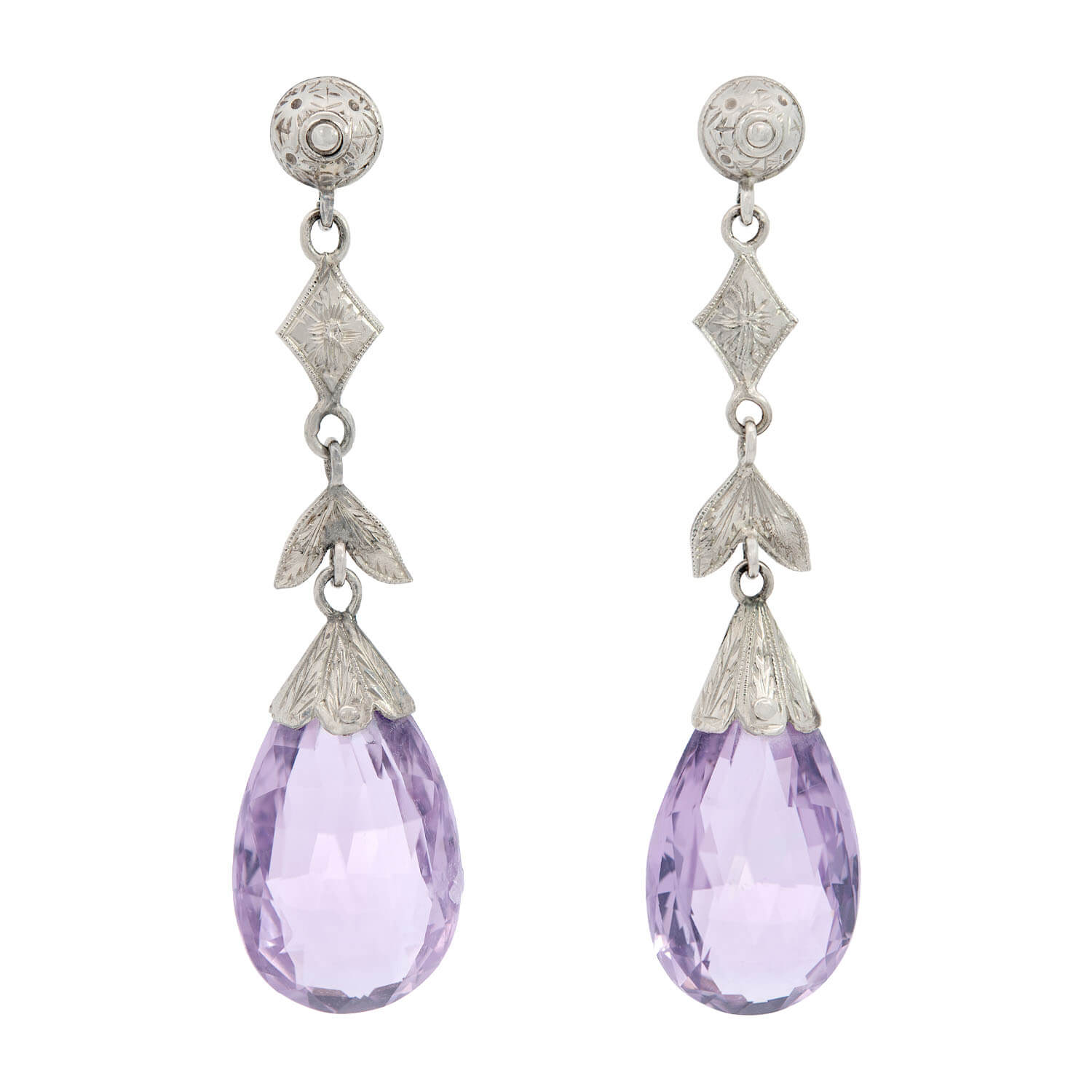 14K Gold Art Deco Amethyst Briolette Drop Earrings for Women - Vintage Style Dangle Earrings for Party, Wedding & Evening Occasions