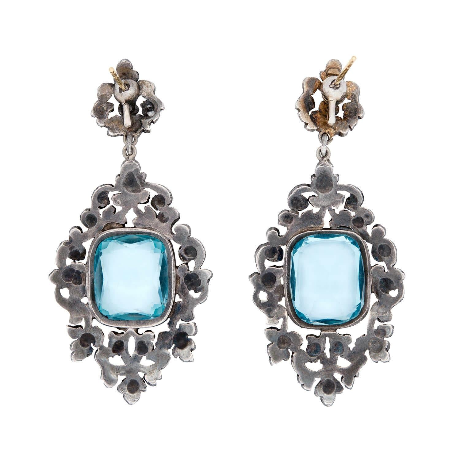Victorian Style Sterling Silver & 14k Gold Diamond Dangle Earrings - Elegant Vintage Jewelry for Weddings, Parties & Special Occasions