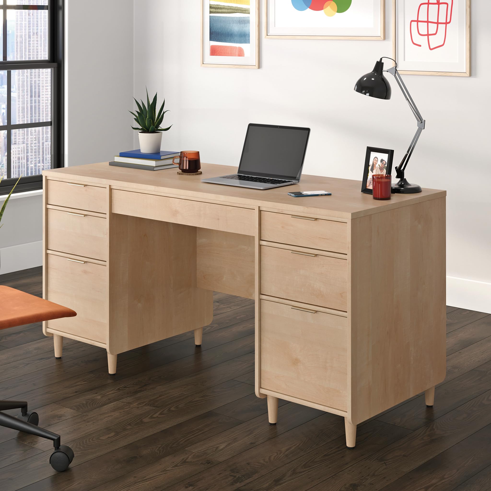 Sauder Clifford Place Commercial Office Executive Desk - Natural Maple Finish - Perfect for Home Office, Business, and Professional Workspaces
