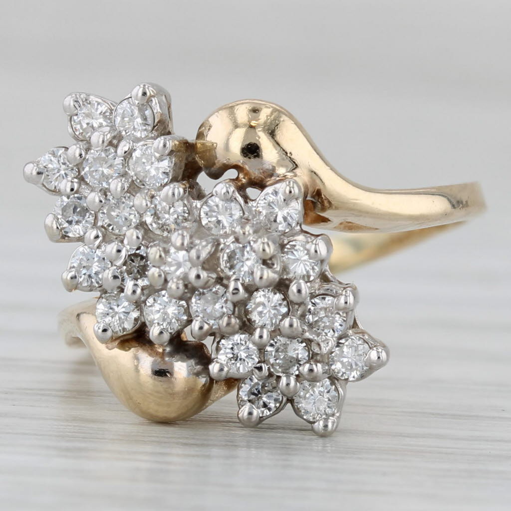 0.48ctw Diamond Cluster Bypass Ring in 14k Yellow Gold - Size 5.75 | Elegant Wedding Band, Anniversary Gift, or Everyday Luxury Jewelry for Women