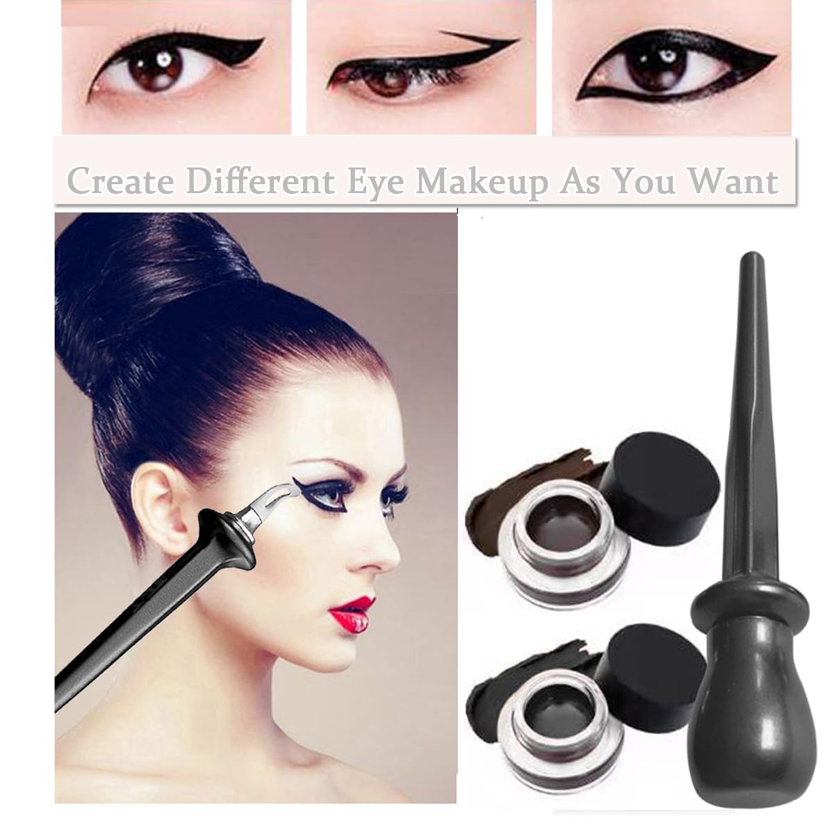 Waterproof Gel Eyeliner Kit with Silicone Applicator - Smudge Proof Black Cream Eyeliner for Easy No-Skip Application | Perfect for Daily Makeup, Party Looks & Professional Makeup Artists