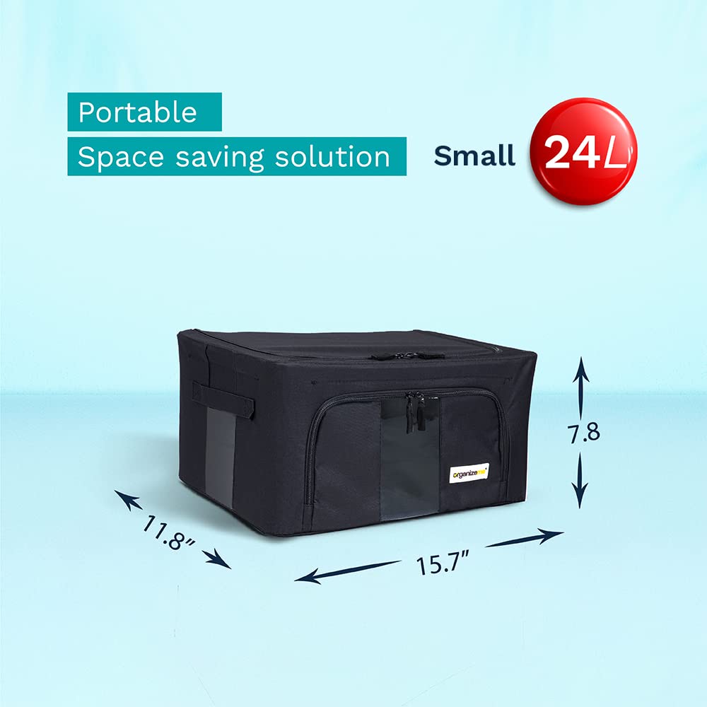 Foldable Clothes Storage Bag Organizer - Large Capacity Collapsible Closet Box with Strong Handles & Sturdy Zippers - Premium Fabric Under Bed Blanket Storage - Space Saving Solution for Bedroom, Closet & Travel - 2 Pack (Small, Black)